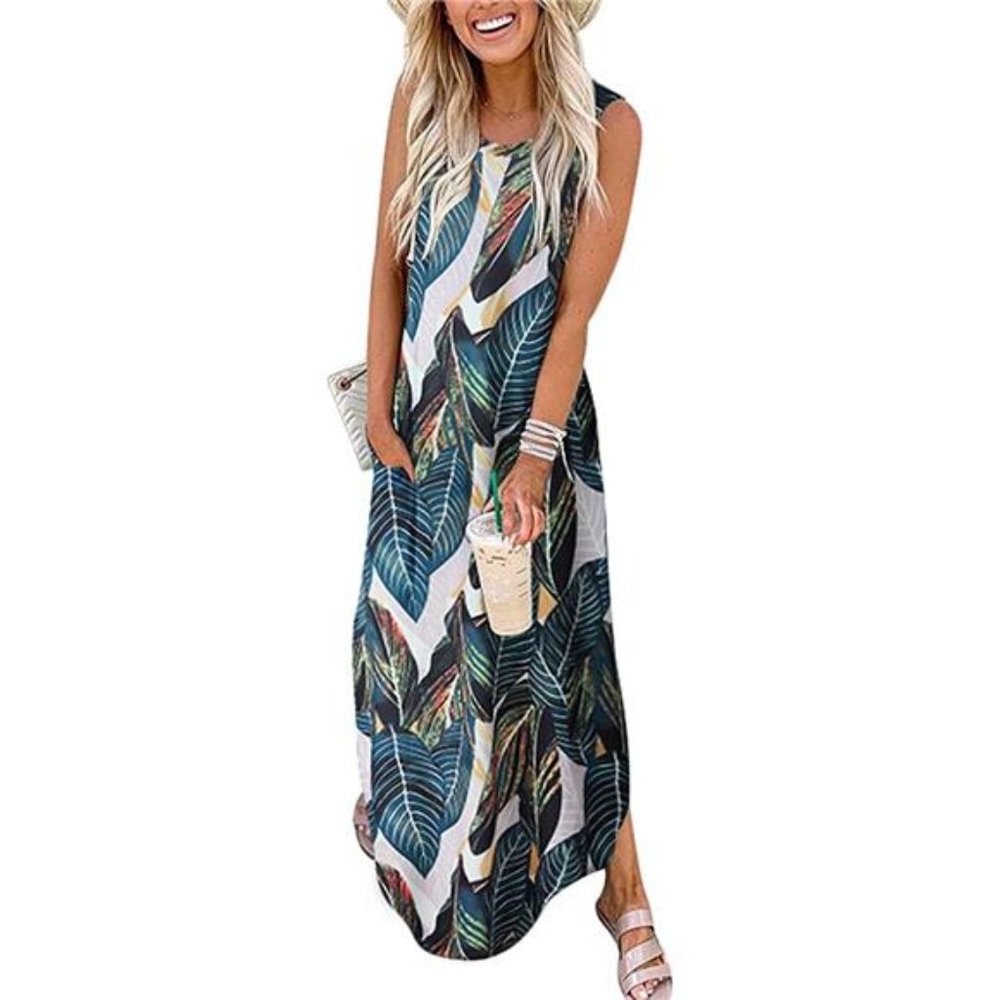 Women's Casual  Sundress Long Sleeveless Split Maxi Dresses Summer Beach Dress